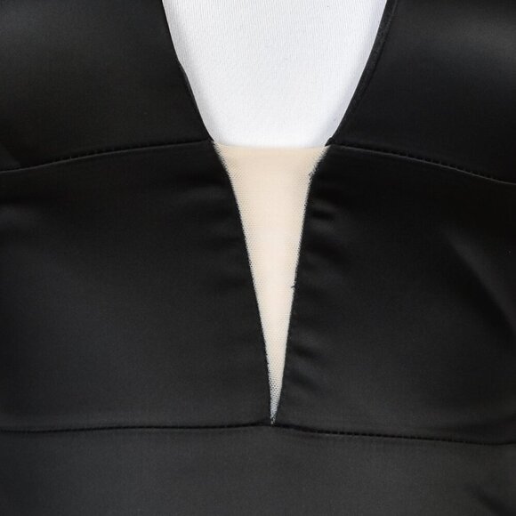 Sherri Hill 50919 Black Satin Deep V-Neck Halter Formal Gown - 2 - Picture 3 of 11